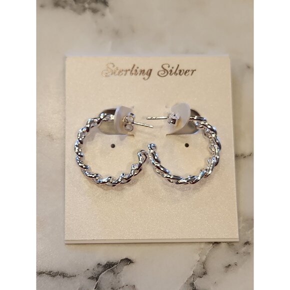 Sterling Silver Twisted Rope Hoop Earrings - Picture 1 of 5